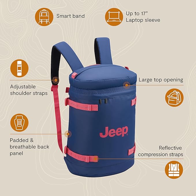 Jeep JS013C Cylindrical Travel Backpack, Navy, 17" Laptop