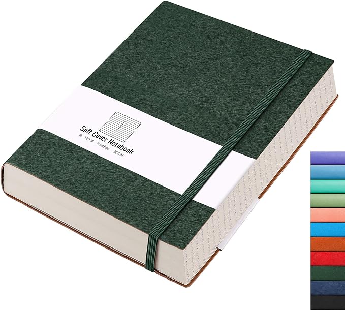AHGXG Notebook College Ruled - 320 Numbered Pages Large B5 Thick Journal Lined Notebook for Work, 100gsm Thick Paper, Leather Softcover, for Women Men Work School, 7.6'' X 10''-Green