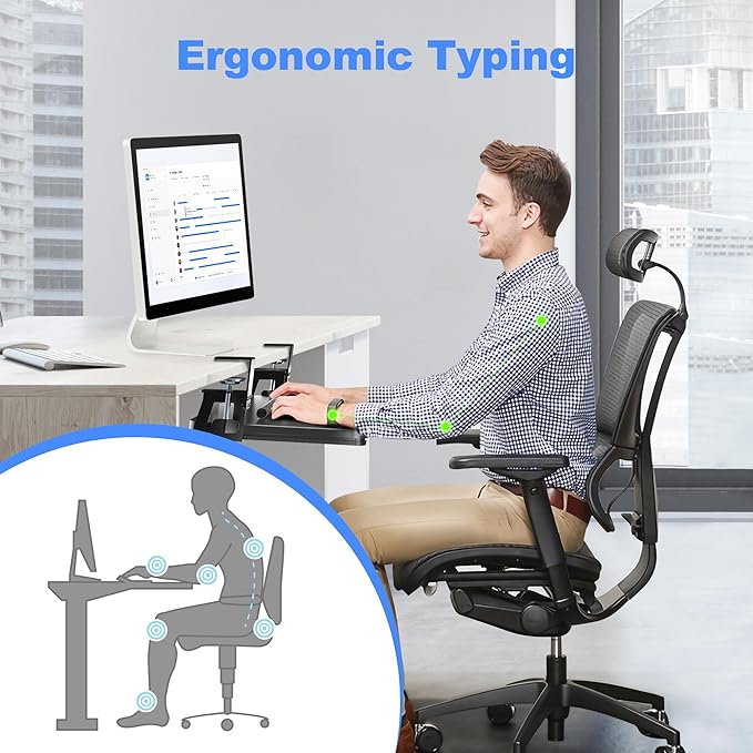 Keyboard Tray Under Desk Large C-Clamp 25.6” (30” Including Clamps) x 11.8” Slide-Out Platform Computer Drawer Pull Out Keyboard & Mouse Tray Black DSF4