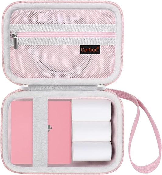 Canboc Carrying Case Compatible with Phomemo M02 Sticker Printer, Pocket Thermal Bluetooth Sticker Photo Maker Box for Thermal Paper, USB Cable, Pink (Case Only)