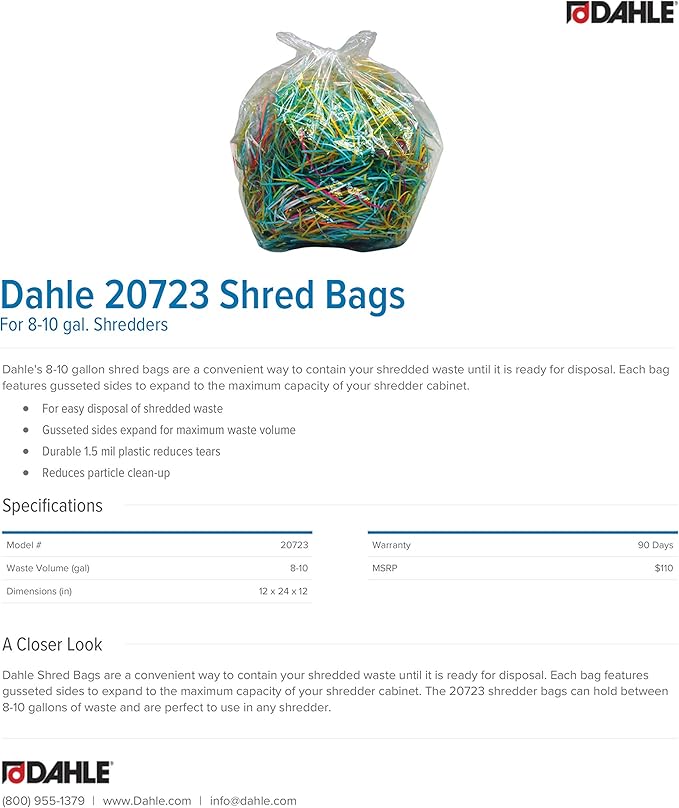 Dahle 20723 Shred Bags w/Gusseted Sides for Maximum Capacity, for Dahle 8-10 gal. Shredders (Pack of 200)