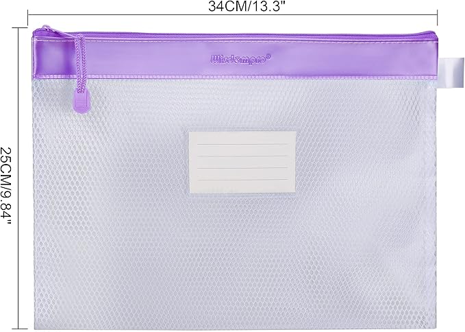 Zipper Pouch, Wisdompro 4 Packs Durable Letter Size Waterproof Mesh File Bag, Document Organizer - Purple