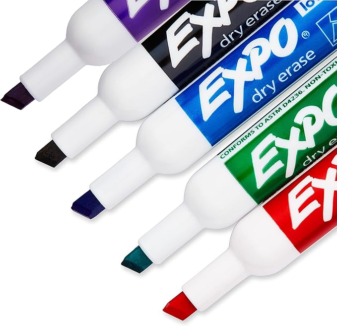 EXPO Low Odor Dry Erase Markers, Chisel Tip, Assorted Colors, Pack of 36 - Ideal for Classrooms, Offices & Home Offices