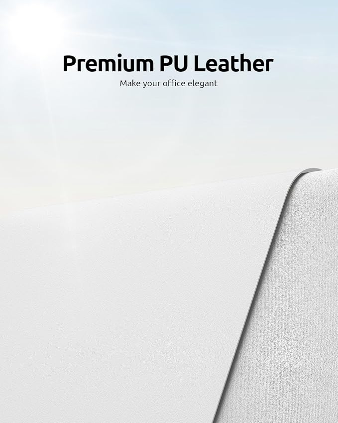 YSAGi Leather Desk Protector, Office Mat, Large Mouse Mat, Non-Slip PU Leather Blotter, Laptop Desk Pad, Waterproof Writing Pad for Office and Home (White, 35.4" x 17")