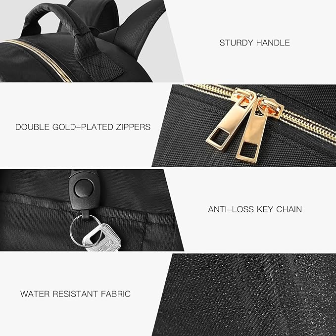 Travel Laptop Backpack for women, Work Backpack Woman with USB Charging Port, Water Resistant College Backpack, Stylish Quilted Girls Backpack Casual Daypack for 15.6 Inch Laptop, Black