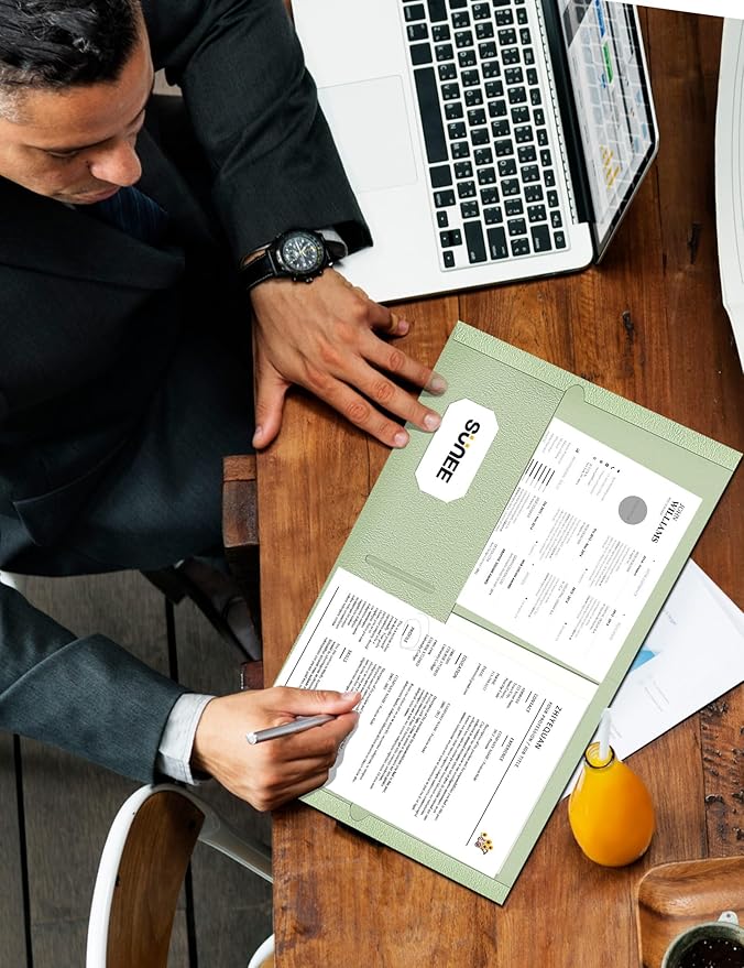 SUNEE Folders with Pockets (25 Pack, Grayish Green), 2 Pocket Folders Fit Letter Size Paper, Paper File Folder for School Office Home Business, Textured Paper