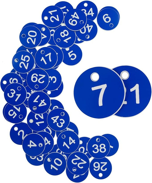 StayMax Plastic ID Number Tags Engraved Tags Key Tags Without Key Rings (1-100, Blue)