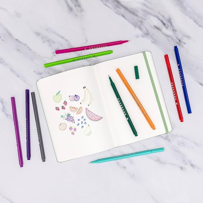 PAPERAGE Felt Tip Fine Point Pens (0.4mm), 12 Pack, Colored Pens For Journaling, Notebooks, Planners, Calendars & Drawing, Great for School, Office, & Home (Rainbow)