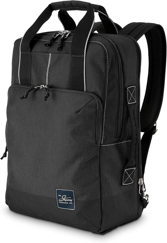Skyway Luggage Rainier Deluxe Backpack, Eco-Friendly, Made of 100% rPET Travel Laptop Bag for Women & Men, Flight Approved Carry On Backpack, 17L, Crater Black