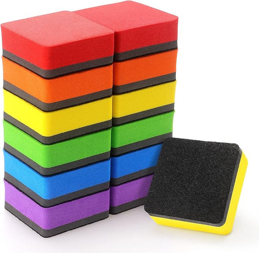 Tamaki 12 Pack Magnetic Whiteboard Eraser, Dry Eraser Board Erasers, Dry Erasers for White Board, Whiteboard Erasers for Kids Classroom, 6 Colors, Square, 2 x 2 x 0.8 Inch