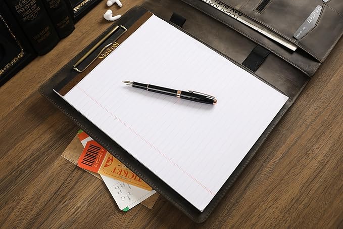 Personalized Leather Padfolio for Lefty, Business Portfolio Binder with Clipboard, Legal Pad Portfolio Folder for Men/Women - Grey