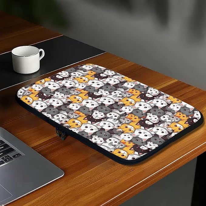 Cartoon Cats Printed Laptop Bag for Women Men, 13 Inch Laptop Sleeve Case Water Resistant Neoprene Computer Case Bag Laptop Briefcase Tablet Briefcase Carrying Bag, Multicolor