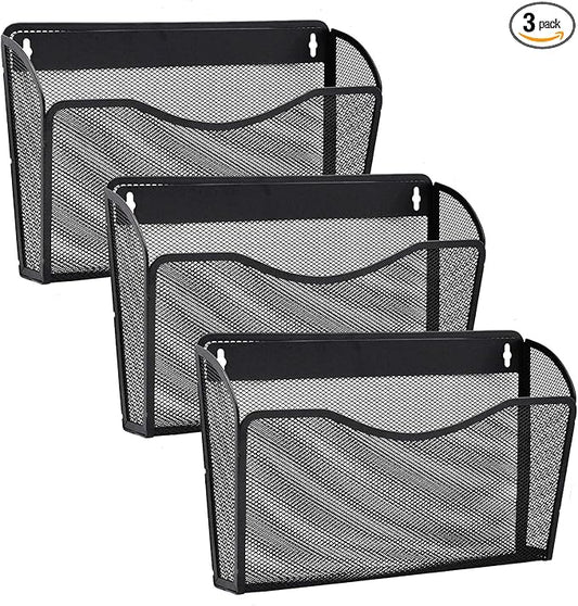 3 Pack Wall File Organizer, Mesh Hanging Metal Vertical Wall Mounted File Holder for Office/Home