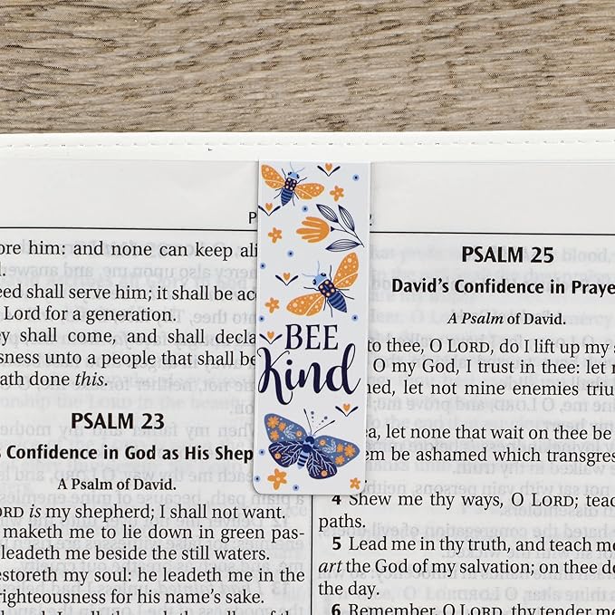 Christian Art Gifts Beloved Magnetic Scripture Bookmark Set with Bible Verse: Let It Bee - Inspirational Magnetic Blue White Gold Bee Themed Pagemarkers Set of 6 for Bibles and Books Size 2.3" x 0.75"