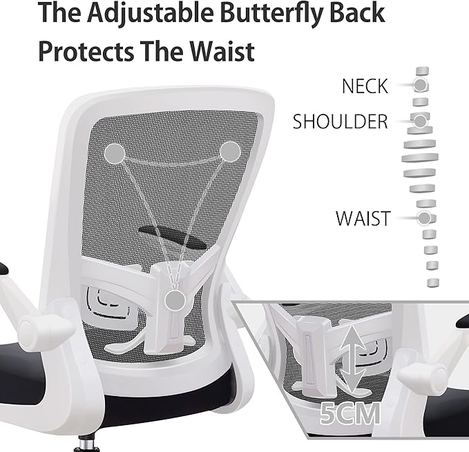 FelixKing Office Chair, Ergonomic Desk Chair with Adjustable Height and Lumbar Support Swivel Game Chair Desk Computer Chair with Flip up Armrests for Conference Room (White)
