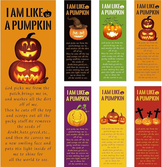 Gueevin 60 Pieces Halloween Bookmarks Pumpkin Bible Verses Bookmarks Christian Bookmarks Religious Book Markers for Women Girl Book Lovers Church Baptism Christian Halloween Gifts