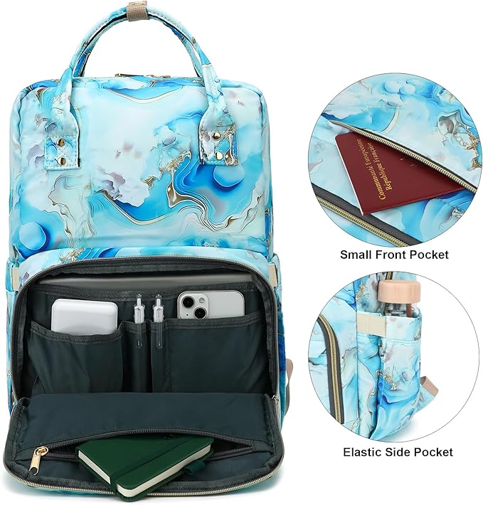 Marble Laptop Backpack College Bookbag School Backpack for Women Girls, Travel Backpack 15.6 Inch Computer Backpacks (Green)