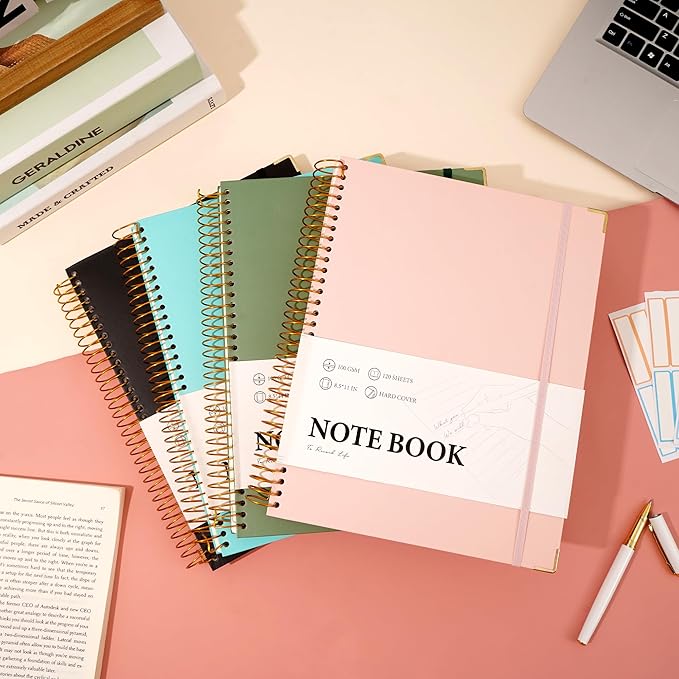 FLYING EAGLE Large Spiral Notebooks for Work School College Ruled Notebook 8.5 x 11 with Tab Stickers A4 Hardcover Journal Note Book for Women Men Writing Note Taking Supplies, 220 Pages, Green