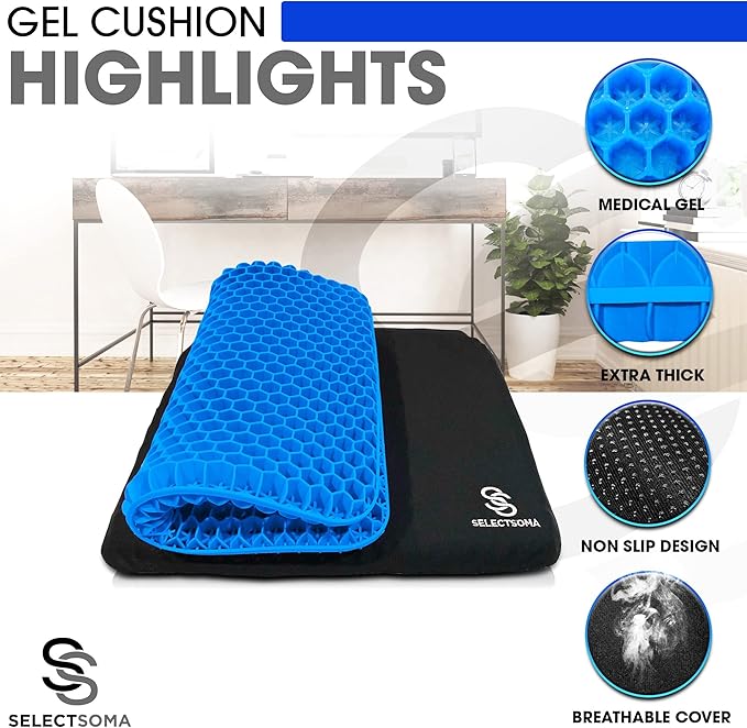 SelectSoma Gel Seat Cushion for Long Sitting Pressure Relief for Back, Sciatica, Coccyx, Tailbone Pain – Wheelchair Cushions, Car and Truck Seat Cushion, Chair Pad for Office Chairs - Egg Seat