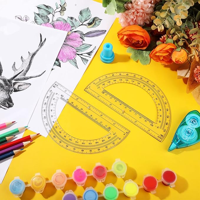 Zonon 24 Pieces Plastic Protractors Bulk Classroom Clear Math Protractors 180 Degrees 6 Inch Protractors for Geometry Student, Angle Measurement, Students Back to School Supplies Office Supplies