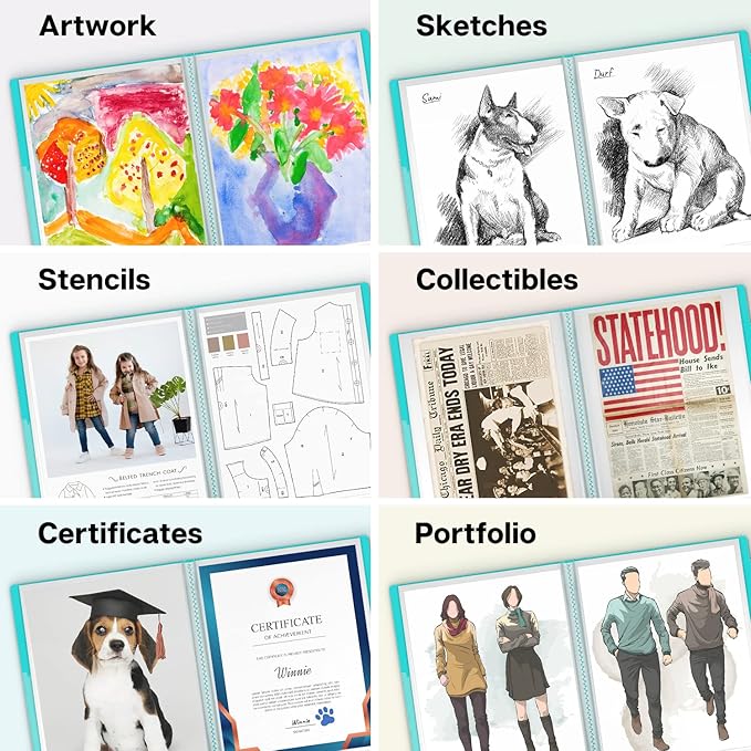 Dunwell 11x14 Art Portfolio Folder (Aqua), Presentation Binder with 24 Pockets, Large 11 x 14 Portfolio Binder, Acid-Free Poly Cover and Sleeves