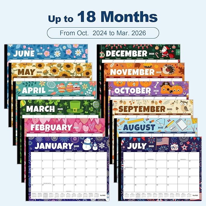 SUNEE 2025 Desk Calendar Large 22x17 from Now to March 2026, Extra Large Desktop Monthly Calendar Pad 18 Months For Teacher or Family, Desk Top, Seasonal