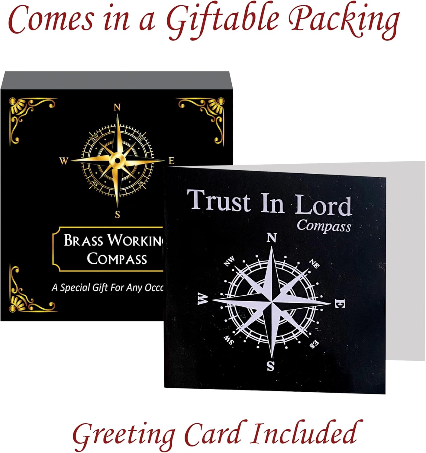 Trust in The Lord with All Your Heart -Proverbs 3: 5-6 Quote Engraved Compass with Wooden Box, Baptism Gifts for Boys, Inspirational Gifts Men, Graduation Day Gifts, First Communion Gifts