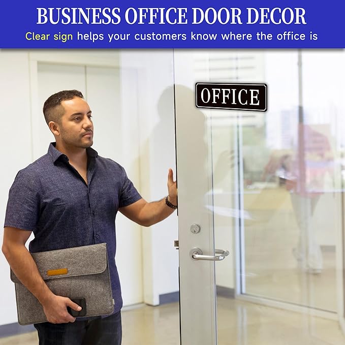 The Office Door Sign for Home and Business，Self-Adhesive Waterproof and Fade-Resistant Modern Office Sign Sticker for House，Business，Door, Window（Black）