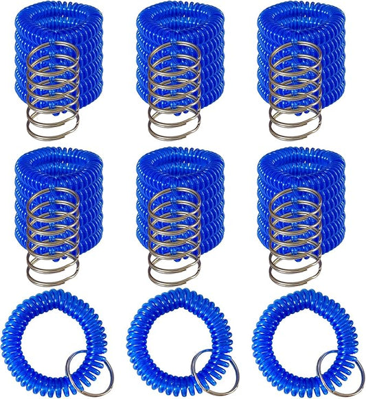 Pack of 36 Colorful Spring Spiral Wrist Coil Key Chain, Wristband Key Ring (Blue)