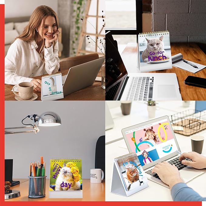 40 Pages Funny Desk Sign, 34 Different Fun and Flip-Over Messages plus 6 Erasable Blank Pages, Funny Desktop Flip Book for Office Gifts Desk Accessories (Cat Design)