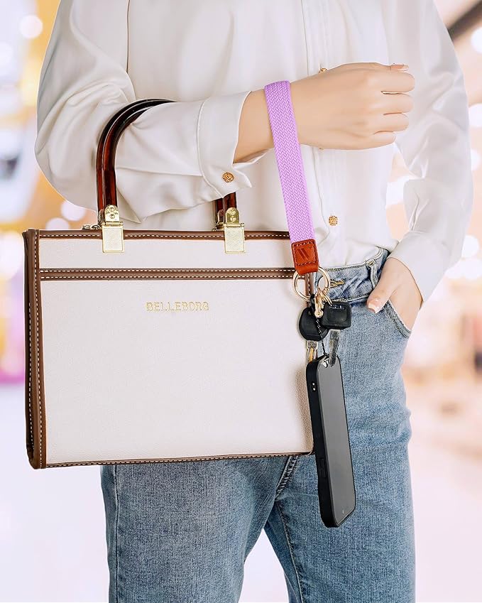 Wristlet Keychain for Women Stretchy Wrist Keychain Lanyard for Phone Case Wallet Id Card Badges (Light Purple)