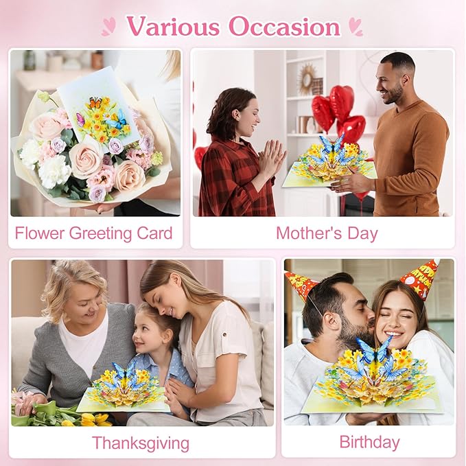 D4DREAM 3D Floral Butterfly Card for Women - Mothers Day Butterfly Flowers Pop Up Greeting Card Thinking of You Cards Sympathy Memorial Birthday Gifts for Grandma Mom Wife