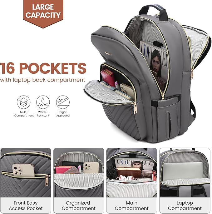 LOVEVOOK Laptop Backpack for Women 18.4 inch,Cute Womens Travel Backpack Purse,Professional Laptop Computer Bag,Waterproof Work Business College Teacher Bag Carry on Backpack with USB Port,Purple Gray