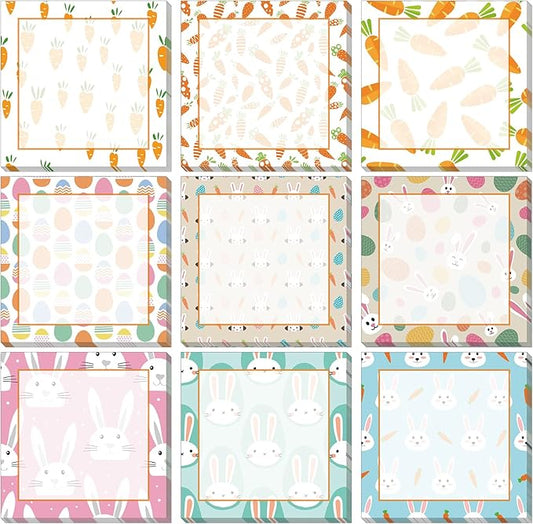 9 Pieces Easter Sticky Notes Self-Adhesive Easter Rabbit Carrot Note Pads Sticky Memo Notes for School Office Home Supplies Students Teachers Present, 9 Styles