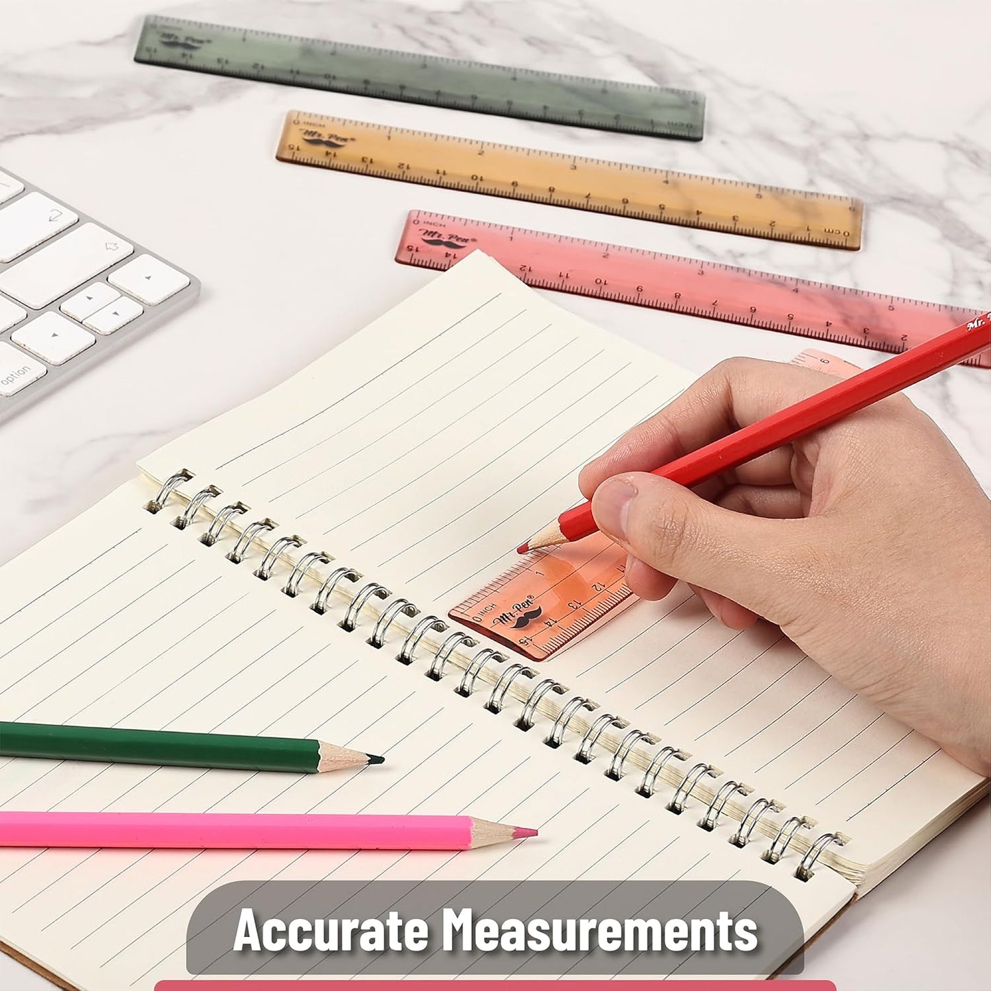 Mr. Pen- Ruler, 6 Inch, 6 Pack, Vintage Colors, Rulers for School, Clear Plastic Ruler, Back to School Supplies