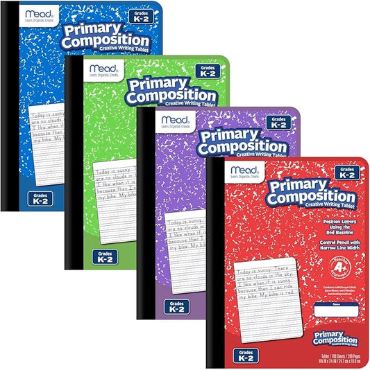 Mead Primary Composition Book, Ruled, Grades K-2, 100 Sheets, 7-1/2" x 9-3/4", 4 Pack (610053-ECM)