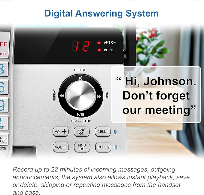 VTECH IS8121 Super Long Range up to 2300 Feet DECT 6.0 Bluetooth Expandable Cordless Phone for Home with Answering Machine, Call Blocking, Connect to Cell, Intercom and Expandable to 5 Handsets