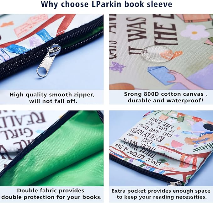 Book Sleeve for Book Lovers, Bookish Book Protector, Book Covers for Paperbacks, Washable Fabric, Book Sleeves with Zipper, Medium 11 Inch X 8.7 Inch