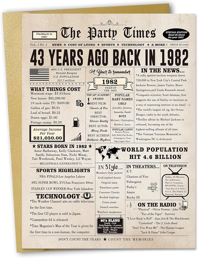 Happy 43rd Birthday Card for Women Men, Funny 43 Year Old Birthday Gift Card for Husband Wife Him Her, Retro 43 Bday Decorations Ideas