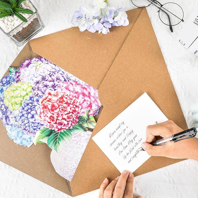 Pop Up Cards,Purple Hydrangea,12 Inch Forever Flower Bouquet 3D Popup Greeting Cards With Blank Note Card and Envelope,Perfect For Birthday, Christmas, Thanksgiving Day,Mother's Day Gifts
