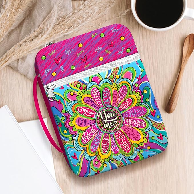 Colorful Floral Bible Cover, Bible Cover Bag With Bookmarks Handle Pockets, Bible Bag Portable For Women, Gifts for Christmas Christian
