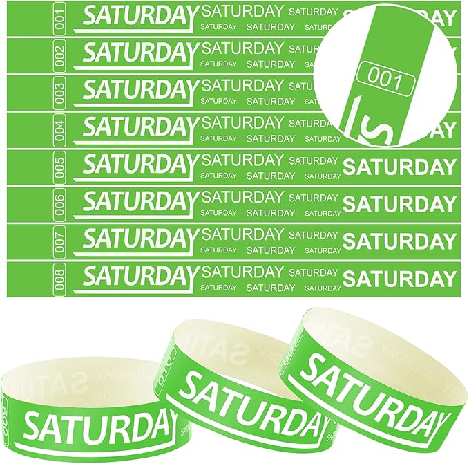 Henoyso 600 Pcs Saturday Paper Wristbands Event Wristbands Paper Bracelets Wristbands Numbered Waterproof Party Wristbands for Events Day of The Week(Green)