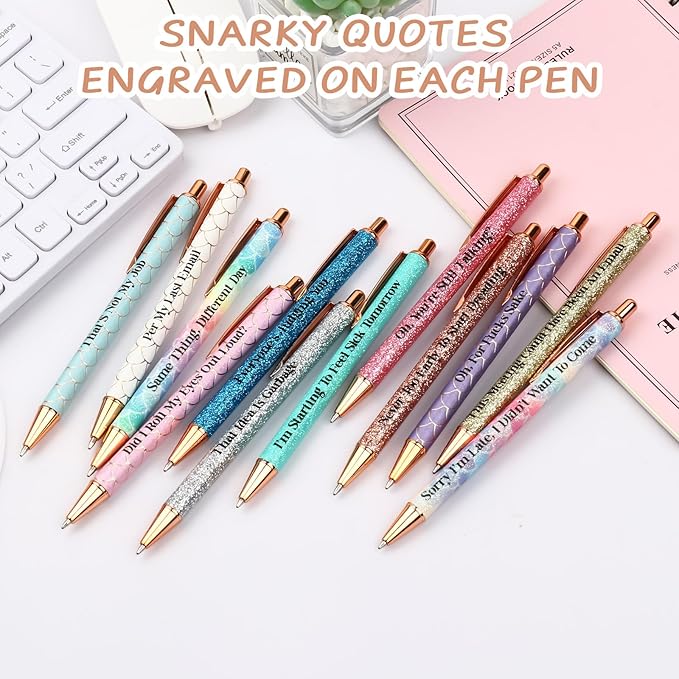 Snarky Funny Office Pens,12 Pcs Negative Sarcastic Hilarious Quotes Work Ballpoint Pens with Stylus Tip for Colleague Co-workers Gift Black Ink (Style 5, 12)