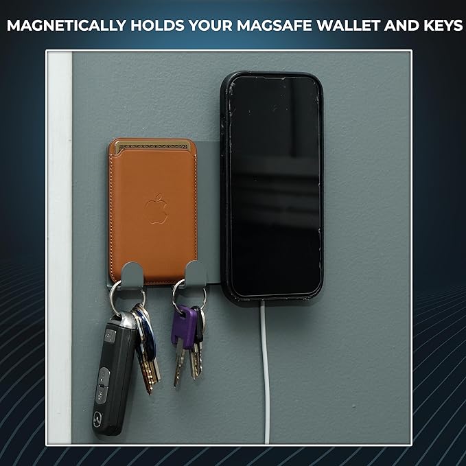 Apple iPhone and Wallet Wall Mount - iPhone, Wallet, and Key Magnetic Steel Charging Mounting Bracket Phone Wall Holder for iPhone and Mag Safe Accessories