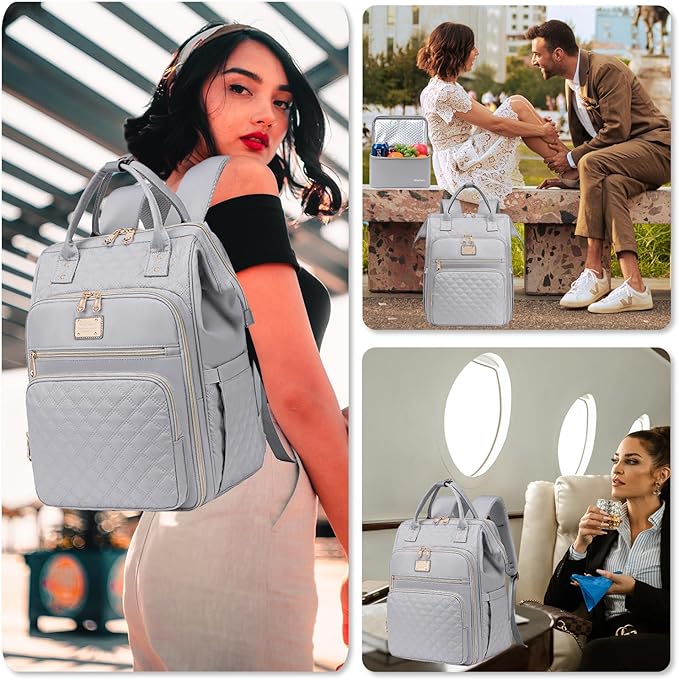 Weitars Lunch Backpack For Women,15.6 Inch Laptop Backpack For Women Backpack, Travel Backpack,Work Backpack For Women (Gray)