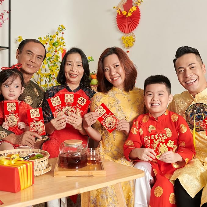 48 Pcs Chinese Red Envelopes 2024 Lucky Money Envelopes Hong Bao Red Pocket Envelope for Money Year of the Dragon 2024 Gifts for Spring Festival Wedding Birthday