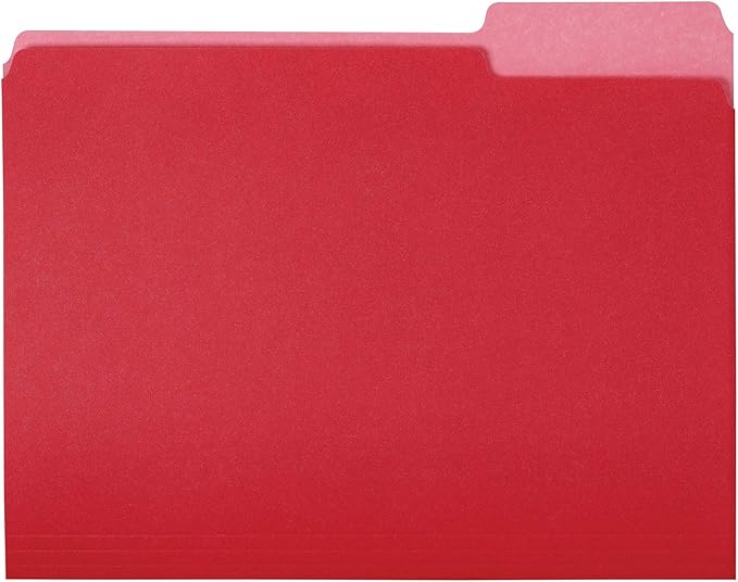 Amazon Basics File Folders, Letter Size, 1/3 Cut Tab, Red, 36-Pack