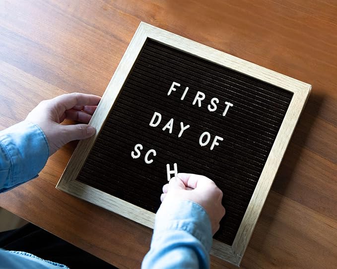 Pearhead Natural Wood And Black Felt Classic Letter Board Set, Includes 294 White Letters, Modern Reusable Message Board, Gender Neutral Photo Prop, Nursery And Home Decor, 10" x 10"