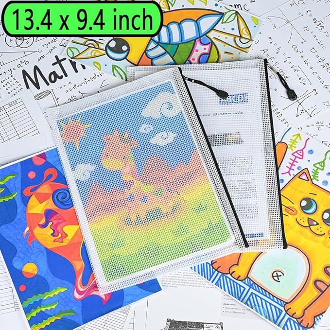 AUSTARK 20 Pcs Zipper File Bags, Plastic Mesh Pouch, Board Game Storage Bag, Waterproof Bags for Office School (Multi-Size, White and Black)