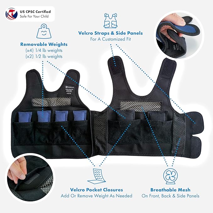 Harkla Weighted Vest for Kids - Neoprene Compression Vest - Ages 2 to 4 - Adjustable Kids Weighted Vest with 2lb Weight - Breathable and Washable Compression Vest - Small